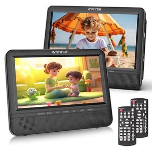 WONNIE 7.5 Inch Car DVD Player, Portable DVD Player for Car Play The Same or Two Different Movies with Headrest Strap, Support Last Memory, AV Out/in, USB/SD, All Regions
