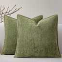 a moment Pack of 2 Decorative Chenille Throw Pillow Covers with Twill Cushion Covers for Sofa Living Room Couch Bed 18x18 Inch,Crafted Border Moss Green