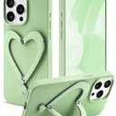 Jusy Case for iPhone 12 Pro Max, Cute Heart with 3D Heart Stand Slim Fit Liquid Silicone Soft Anti-Scratch Microfiber Lining Shockproof Protective Phone Cover for Girly Women Case - Green