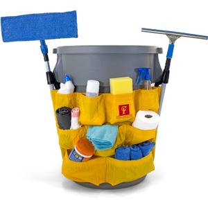 Trash Can Caddy Bag | Fits 32-55 Gallon Can | 12 Pockets | Heavy Duty Vinyl Construction Organizer for Cleaning & Janitorial Duties