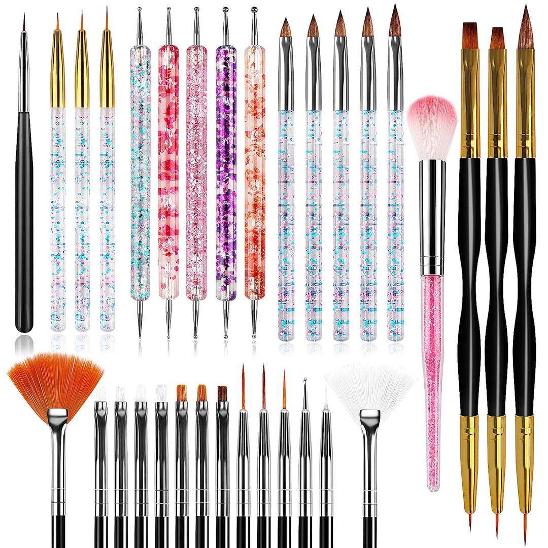 32pcs Nail Art Brushes,Acrylic Nail Brush,Nail Brushes For Nail Art,Nail Art Dotting Tool Set,Nail Art Tool Set,Nail Art Liner Brush,Nail Dust Brush,Nail Drawing Pens For Beginners And Salon Home Use (31pcs)
