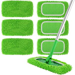 6Pcs Reusable Microfiber Mop Pads Compatible with Swiffer Sweeper, Wet and Dry Flat mop Cover, Replacement Sweeping Mopping pad Refills for Surface/Hardwood Floor Cleaning (Green 6 Pack)