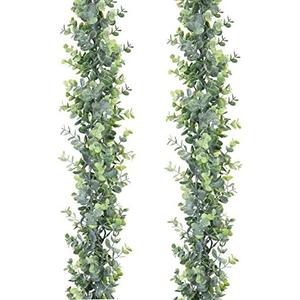 DearHouse Faux Eucalyptus Garland Plant, 2 Pack Artificial Vines Hanging Eucalyptus Leaves Greenery Garland for Wedding Backdrop Arch Wall Decor, 6 Feet/pcs UV Protected Indoor Outdoor