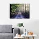 Landscape Canvas Poster Print Wall Art Nature Forest Sunrise Wall Decor Picture Trees Beautiful Scenery Green Theme Painting Artwork for Modern Home Bedroom Kitchen Stretched and Framed [24''Wx18''H]