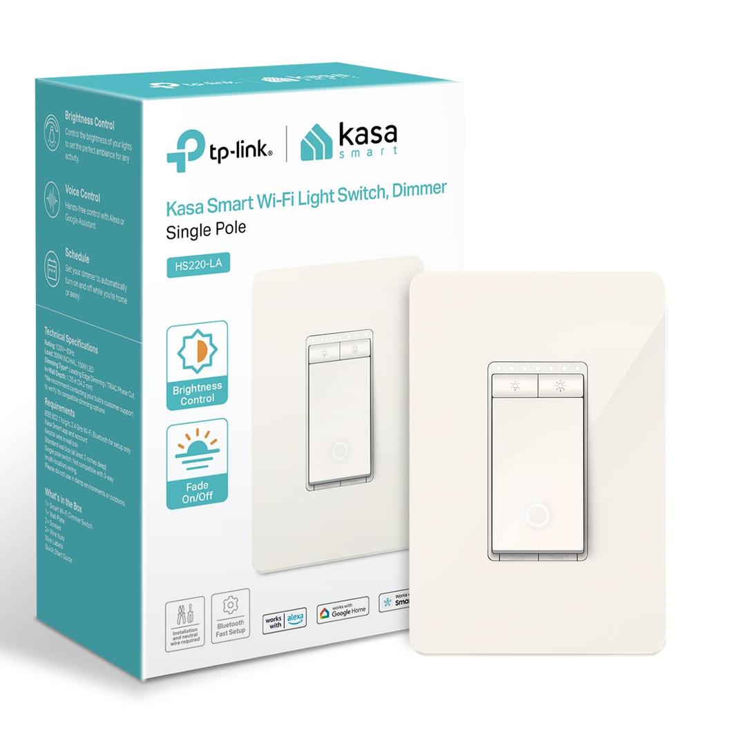 Kasa Smart Dimmer Switch HS220-LA, Light Almond, Single Pole, Needs Neutral Wire, 2.4GHz Wi-Fi Light Switch Compatible with Alexa and Google Home, UL Certified, No Hub Required