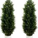 Artificial Cedar Topiary Tree with Potted 4FT, Set of 2 Outdoor Faux Plants UV Resistant Fake Bushes Shrubs for Garden, Yard, Porch, Patio Decor