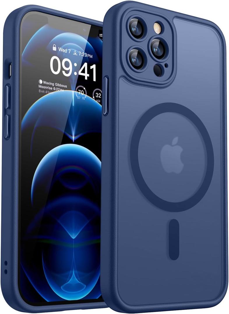 CANSHN Magnetic Compatible with iPhone 12 Pro Case, Upgraded [Full Camera Protection] [Compatible with Magsafe] [Translucent Matte] Shockproof Protective Phone Cover 6.1 Inch - Deep Blue