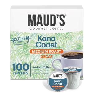 Maud's Decaf Kona Coffee Pods,100 ct, Decaffeinated Medium Roast Coffee in Recyclable Single Serve Pods  100% Arabica Coffee, Compatible with Keurig K Cups Maker