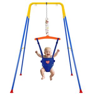 Baby Jumper with Stand, Infant Jumper with Adjustment Strap, Indoor/Outdoor Toddler Swing Set, Baby Jumpers and Bouncers for Boys Girls 6-24 Months, Easy to Assemble & Store (Blue)