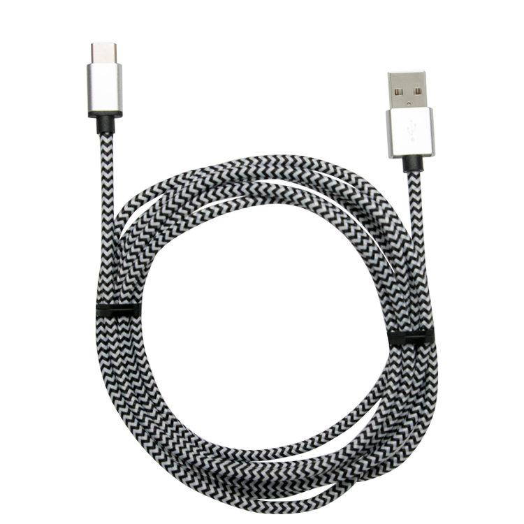 Zgear DC-USBCBM8-BKWHzp USB Cable, Nylon Fiber, Black/White, 8 ft, L