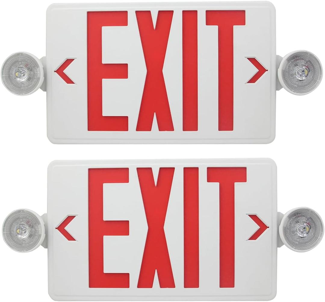 CM MZY LED Exit Sign with Emergency Lights,Exit Sign Light with Battery Backup, Red Letter Emergency Lights with Two Adjustable Heads,AC 120V/277V, UL Certified, 2 Pack