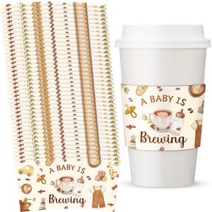 50 Pcs a Baby Is Brewing Coffee Sleeves Disposable Bridal Shower Cup Sleeves Brewing Coffee Cups Holder Brewed Covers Baby Shower Decoration for Baby-shower Party Supplies