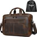 Augus Business Travel Briefcase Genuine Leather Duffel Bags for Men Laptop Bag fits 15.6 inches Laptop YKK Metal Zipper (Dark brown)