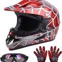 DOT Youth Dirt Bike Helmet for Boys & Girls Ages 5-14, Four Wheeler, Motocross, BMX, MX, UTV, Snowmobile, Go Kart, Racing, Skateboard, Baseball (Medium, Red Cobweb)