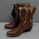 wetkiss Brown Cowboy Boots for Women Knee High Cowgirl Tall Boots with Classic Retro Embroidered Chunky Heel Slip On Pointed Toe Womens Western Boots for Girls Ladies Size 8.5