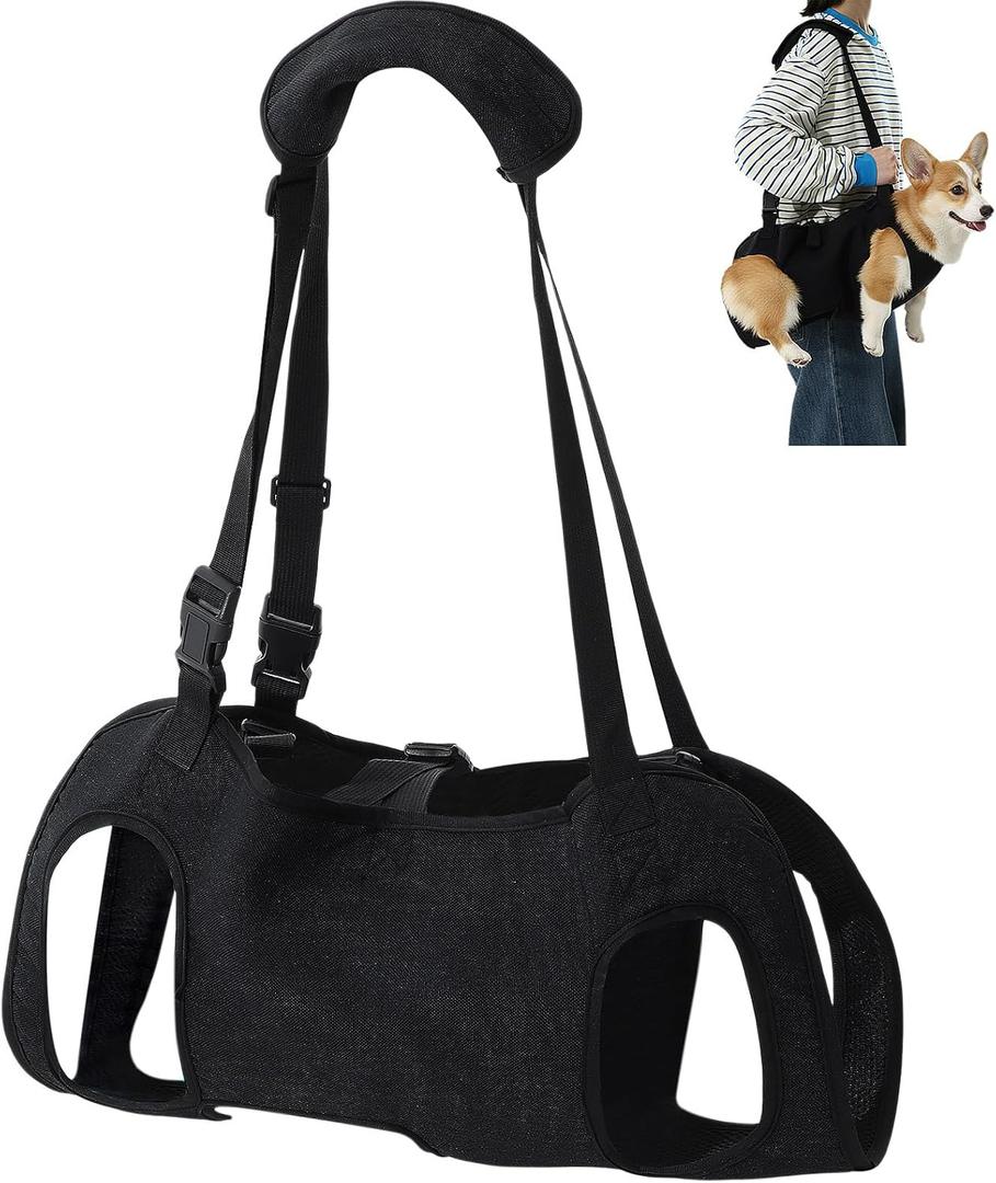 Shinylin Dog Carry Sling Emergency Backpack Pet Legs Support and Rehabilitation Dog Lift Harness Adjustable Lifting Straps Carrier for Senior Dogs Joint Injuries, Arthritis, Hiking, Skiing, Black (S)