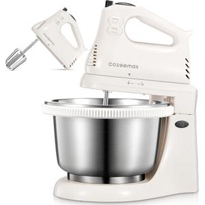 2 in 1 Hand Mixers Kitchen Electric Stand mixer with bowl 3 Quart, electric mixer handheld for Everyday Use, Dough Hooks & Mixer Beaters for Frosting, Meringues & More (White-S)