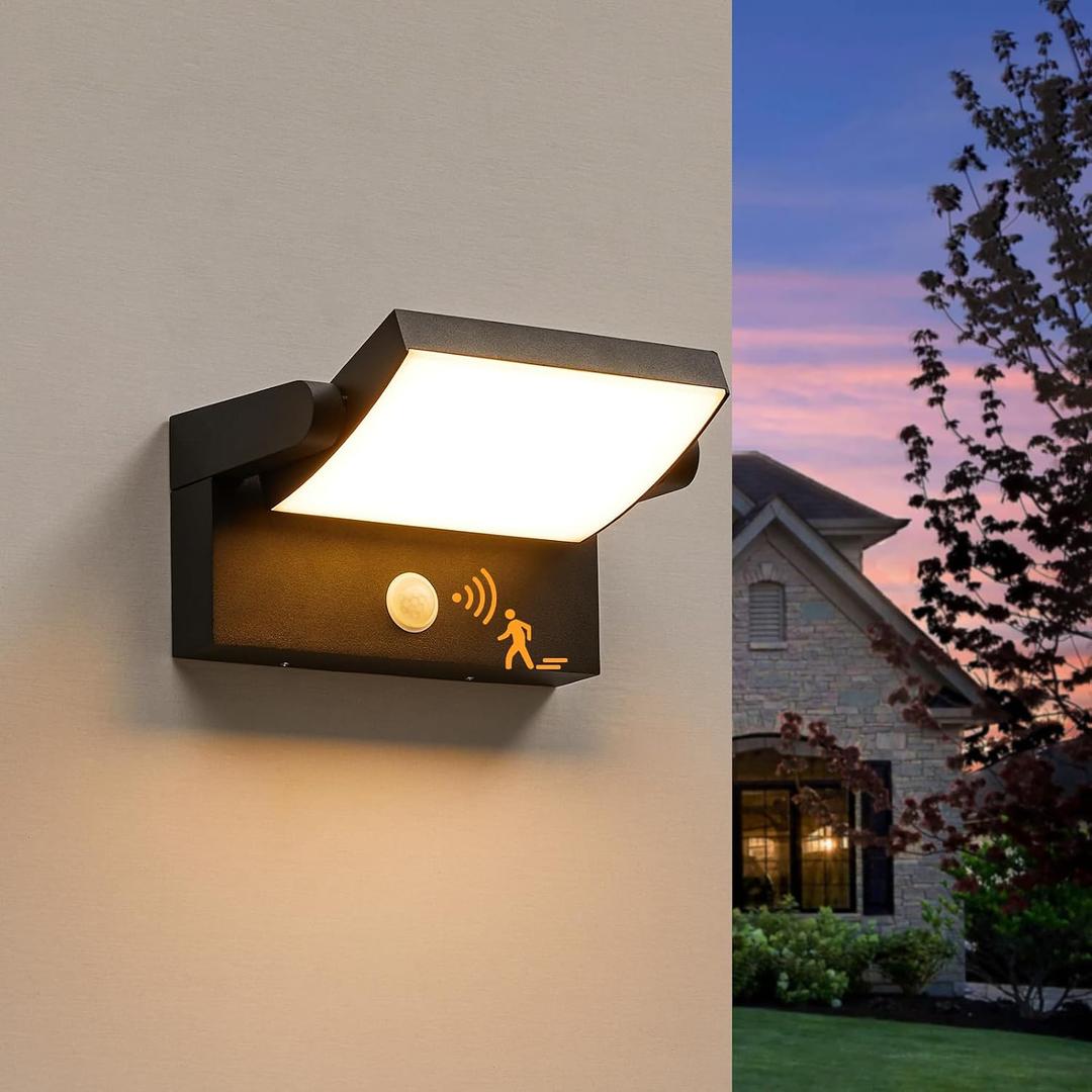 Outdoor Motion Sensor Wall Light,18W 3000K Waterproof Exterior Llighting Fixture, 340°Rotatable Wall Sconce for Porch,Garage and Front Door