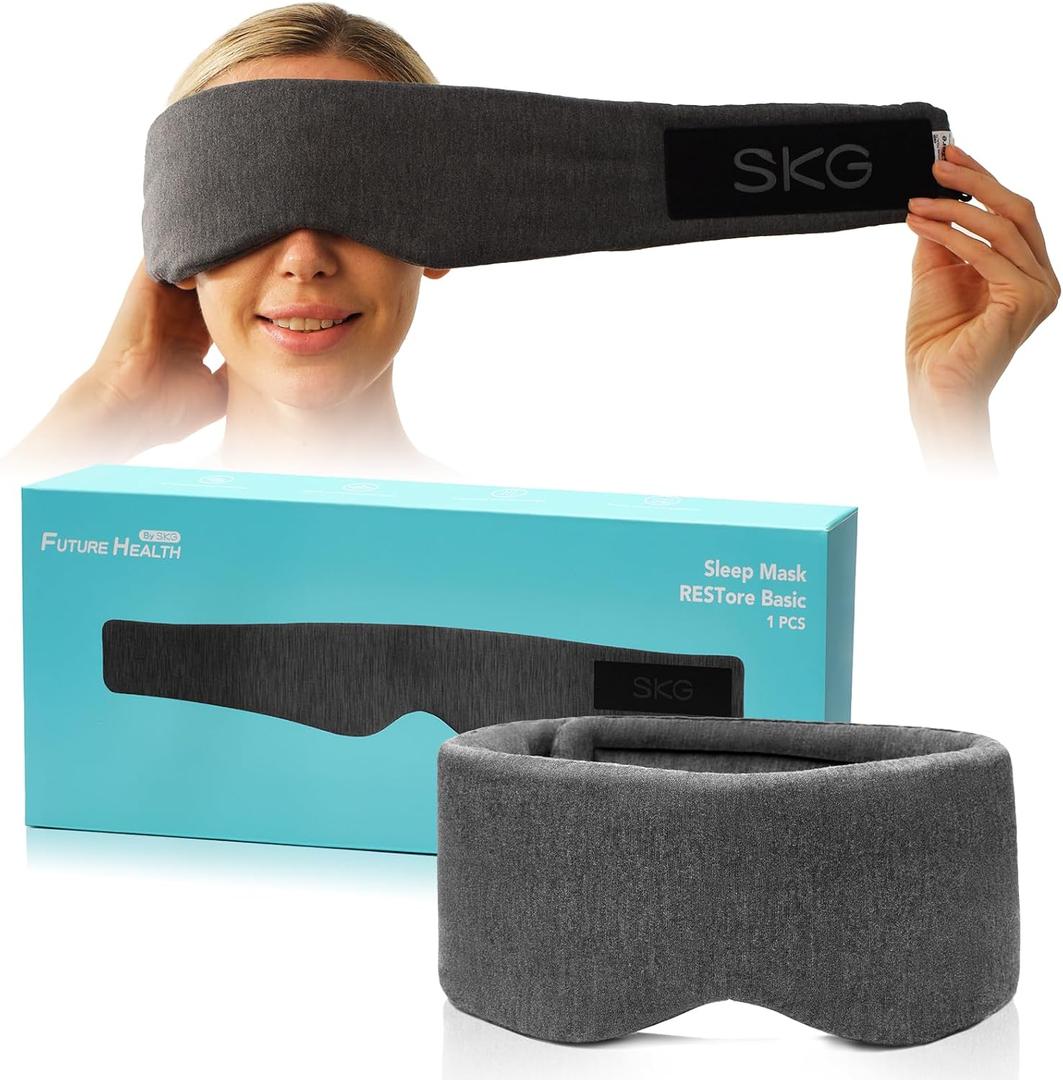 SKG Restore Sleep Mask-100% Sleep Mask Blackout for Men Women, International Travel Essential, Large Size with Wide Width, for Sleep/Travel/Rest/Workshift/Gift