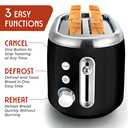 Mueller Retro Toaster 2 Slice with 7 Browning Levels and 3 Functions: Reheat, Defrost & Cancel, Stainless Steel Features, Removable Crumb Tray, Under Base Cord Storage, Black