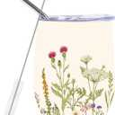 Whaline Summer Floral Stainless Steel Wine Tumbler with Straw and Lid Green Colorful Wildflower Coffee Mug Spring Insulated Wine Tumbler for Hot and Cold Drinks