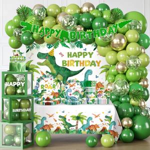 268Pcs Dinosaur Birthday Party Decorations Serve 25, Dinosaur Birthday Decorations Include Balloon Garland Arch, Plates, Tablecloth, Cake Topper, Backdrop, for Dinosaur Themed Birthday