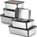 Layhit 6 Pcs 6 Pcs 18/34/60 oz Stainless Steel Food Storage Containers with Lid Reusable Metal Prep Meat Marinating Container Fruit Lunch Bento Box, Dishwasher Safe