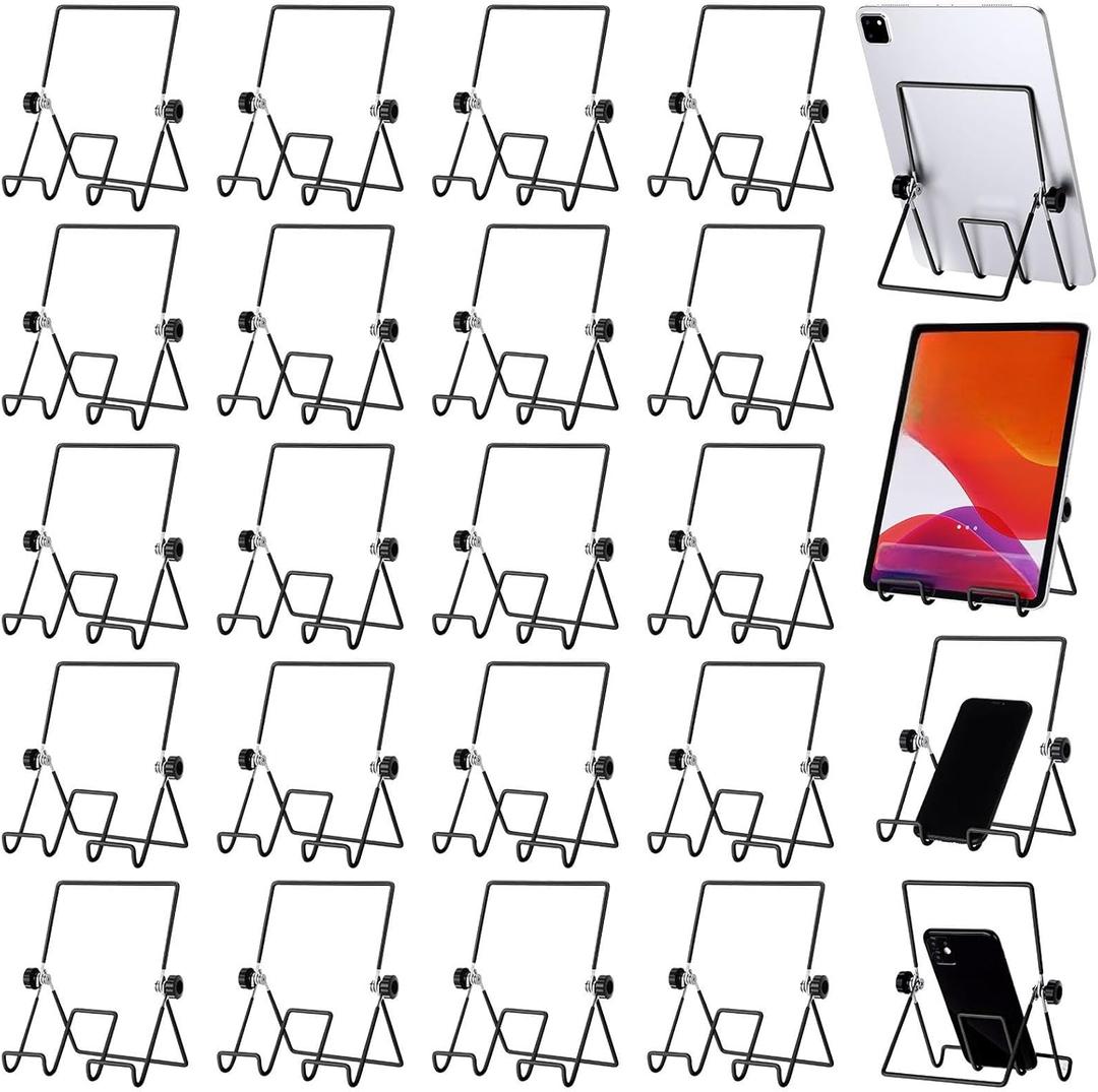 Kenning 24 Pack Adjustable Plate Stands for Display 7.1 Inch Black Metal Foldable Easel Book Display Stands Bulk Decorative Plate Holders for Platter Frame Photo Tabletop Art(Four Corners)