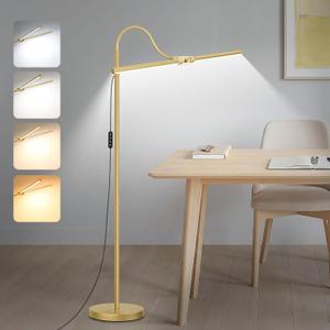 Gold Floor Lamp, 18W/2000LM Bright LED Floor Lamp for Living Room Office, Adjustable Gooseneck Dimmable Standing Task Lamp for Reading, Study, Arts, Eye Caring Craft Light for Sewing Tatoo Puzzle