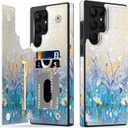 LETO Galaxy S23 Ultra Case,Folio Leather Wallet Case Cover with Fashion Designs for Girls Women,Card Slots,Protective Phone Case 6.8" White Flowers Blue Purple