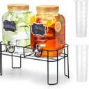 2 Pack 1 Gallon Glass Drink Dispenser with Bamboo Lid, Beverage Dispenser with Stand, Drink Machine for Lemonade, Iced Drinks Kombucha Dispenser