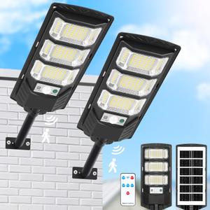 Solar Lights Outdoor Waterproof, 6500K Solaroutdoor Street Light Outdoor, LED Solar Flood Light Dusk to Dawn with Motion Sensor and Remote, Solars Security Lights for Parking Lot, Yard 2 Pack