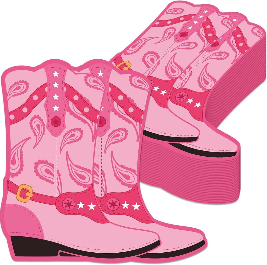100PCS Western Cowgirl Boots Paper Napkins Wild West Theme Pink Tissue Paper Hand Towel Western Cowboy Luncheon Dinner Decorations for Baby Shower Bachelorette Birthday Party Last Rodeo Party Supplies