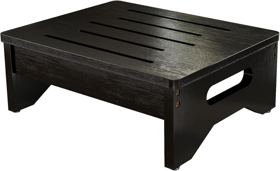 Wooden Step Stool for Adults & Kids, Non-Slip Rubber Feet, 6.5 Inch High, Lightweight Small Step, 400 Lbs Capacity, Bed Step Stool for High Bed, Bathroom & Kitchen (Black)