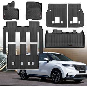 for 2022-2025 Kia Carnival 8 Seat Floor Mats 3 Row & Cargo Liner & Backrest Mat Set All Weather TPE Rubber Protection (Only Fit 8 Seats Models Fits LX seat Package, EX and SX,NOT fit Prestige Models)