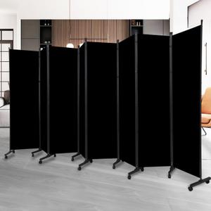 Room Divider Folding Privacy Screens with Lockable Wheels, 176'' Fabric Partition Room Dividers Freestanding Room Divider Panel for Room Separation, Wall Divider for Home Office Bedroom Studio Decor (Wheel-8 Panel, Black)