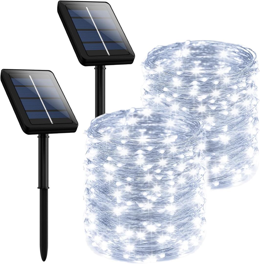 Selarlyt 2-Pack 400 LED Solar String Lights for Outside Fairy Waterproof Outdoor with 8 Modes Christmas Tree Balcony Party Wedding Decorations (Cold White)