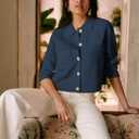 Womens Wool Pea Coat Button Up Open Front Trench Outerwear Long Sleeve Cropped Cardigan Jacket with Pockets (Blue, XL)