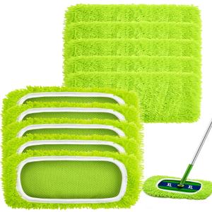Toulite 10 Reusable Mop Refill Pads Replacement Compatible with Most XL Sweeper 17" x 5" Microfiber Mops Head Floor Cleaning Supplies (Handle is Not Included) (Green)