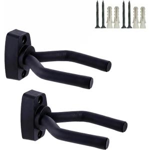 Guitar Wall Mount Hanger 2 Pack, Guitar Hanger Wall Hook Holder Stand Display Black with Screws - Easy to Install - Fits All Size Guitars, Bass, Mandolin, Banjo, Ukulele