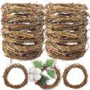 TIHOOD 16PCS 4inch Grapevine Wreaths Vine Branch Wreath Christmas Rattan Wreath Garland Decoration for Christmas Holiday Craft or Wedding Supplies