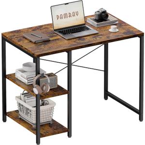 Pamray 32 Inch Small Computer Desk with Shelves, Home Office Desk with Headphone Hook for Bedroom, Study Writing PC Table for Small Spaces, Vintage
