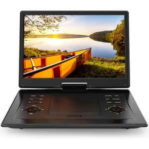 17.9" Portable DVD Player for Kids with 15.6" Swivel Screen, 5 Hours Rechargeable Battery, Car DVD Player with High Volume Dual Speakers, Remote Control, Support Sync TV, Region Free USB/SD/AV, Black