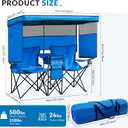 Double Beach Chair with Canopy Shade Oversized Camping Chairs with Canopy, Cooler Bag & Cup Holder Folding Loveseat for Camp Fishing Beach, Standard
