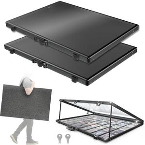 2PCS Ultra-Thin 31.4 x 23.6inch Portable Aluminum Card Display Case with Felt Tote Bag, High-Transparency Acrylic, 3 Anti Theft Locks, Sports Trading Card Show Case for Collectible Cards, Black