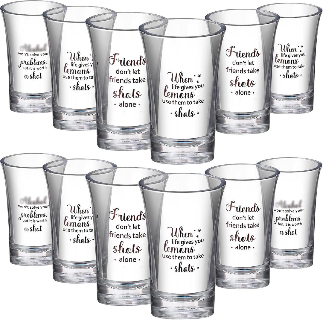 Cunhill 12 Packs Funny Shot Glasses Acrylic Clear Party Shot Glasses 1.2 Ounce Small Wine Glass Cups Bulk Adult Birthday Drinking Gifts Supplies(Friend)
