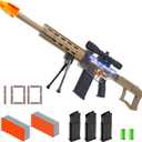 Realistic Toy for Nerf Guns Darts - Electric Sniper Rifle Automatic Foam Blaster with Scope 100 Soft Bullets 3 Magazine for Kid Boy Ages 6-12 Years Old, Indoor Outdoor Game for Adult Child Desert