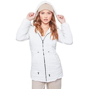 YMI Women's Junior Reversible Faux Fur Puffer Jacket, IVORY, M