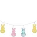 glitzhome 72''L Easter Metal Bunny Garland, Easter Wall Hanging Decor Jute Banner for Indoor Outdoor Mantle Door Festive Party Home School Decorations