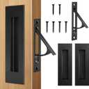 HBL' Pocket Door Hardware Set – 2 Recessed Flush Finger Pulls & 1 Edge Pull, Made of 304 Stainless Steel, Template Included, Black.